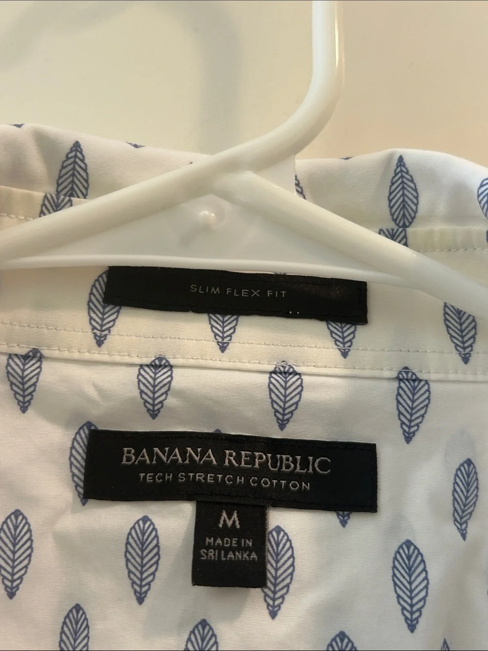 Banana Republic Tech Stretch Cotton Leaf Print Button Shirt Short Sleeve M Slim